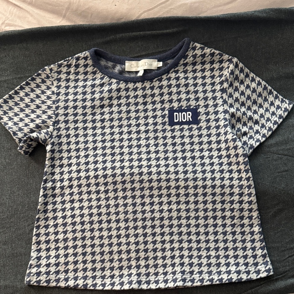 Dior Kids Navy and White Houndstooth Tee